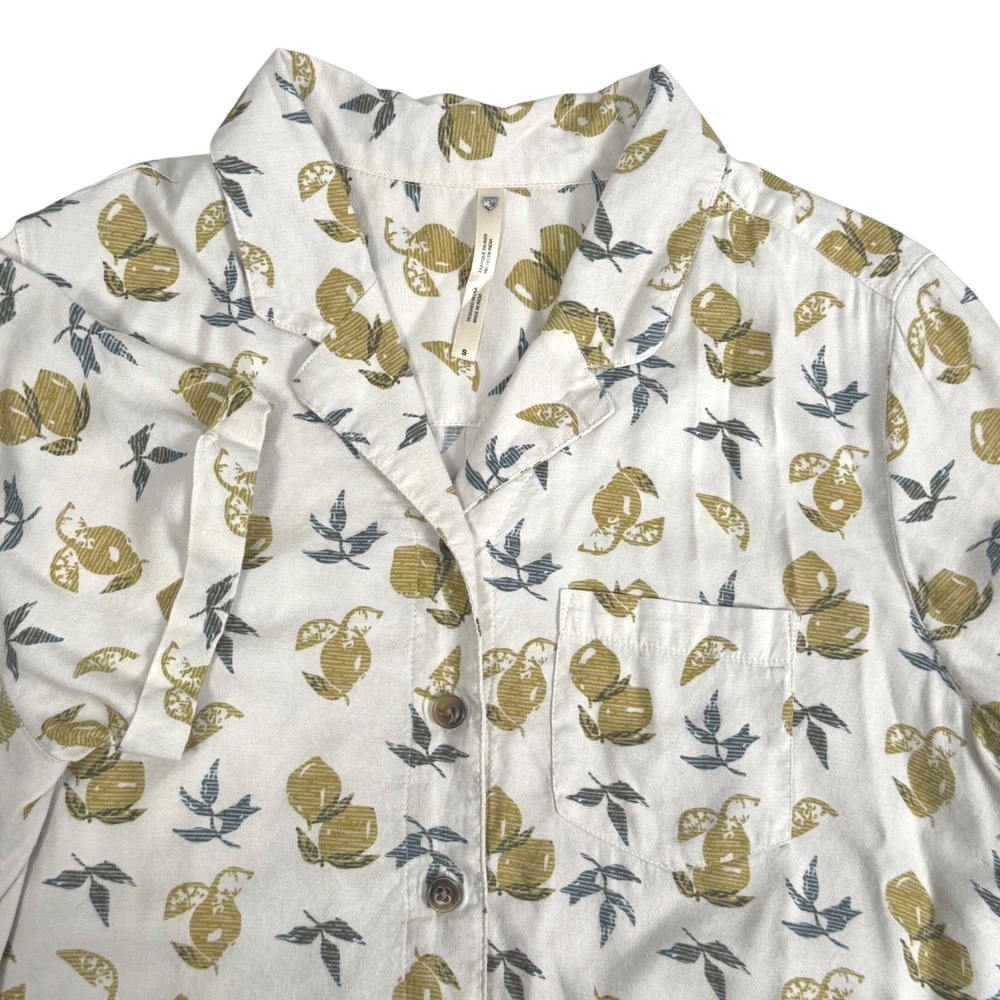 Kuhl Elsie Tie Front Lemon Print Short Sleeve Button Shirt Cream Womens Small